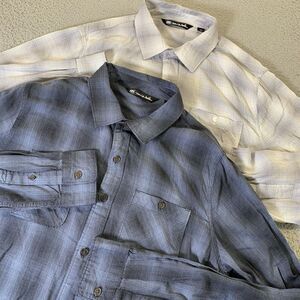 Travis Mathew Shirts (2) Mens Medium Button Up Blue Gray Plaid Pockets‎ Golf